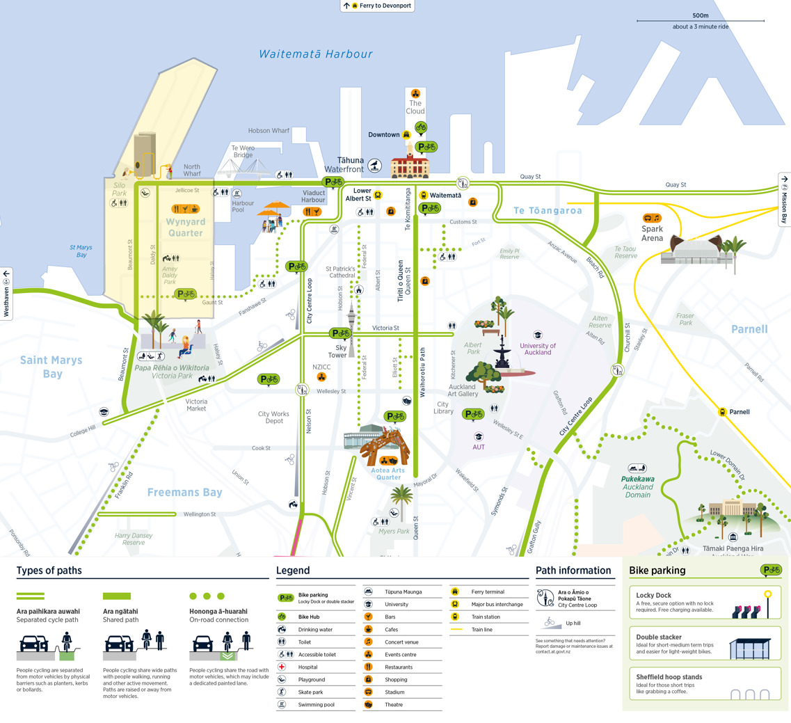 Cycling routes in the City Centre and Wynyard Quarter