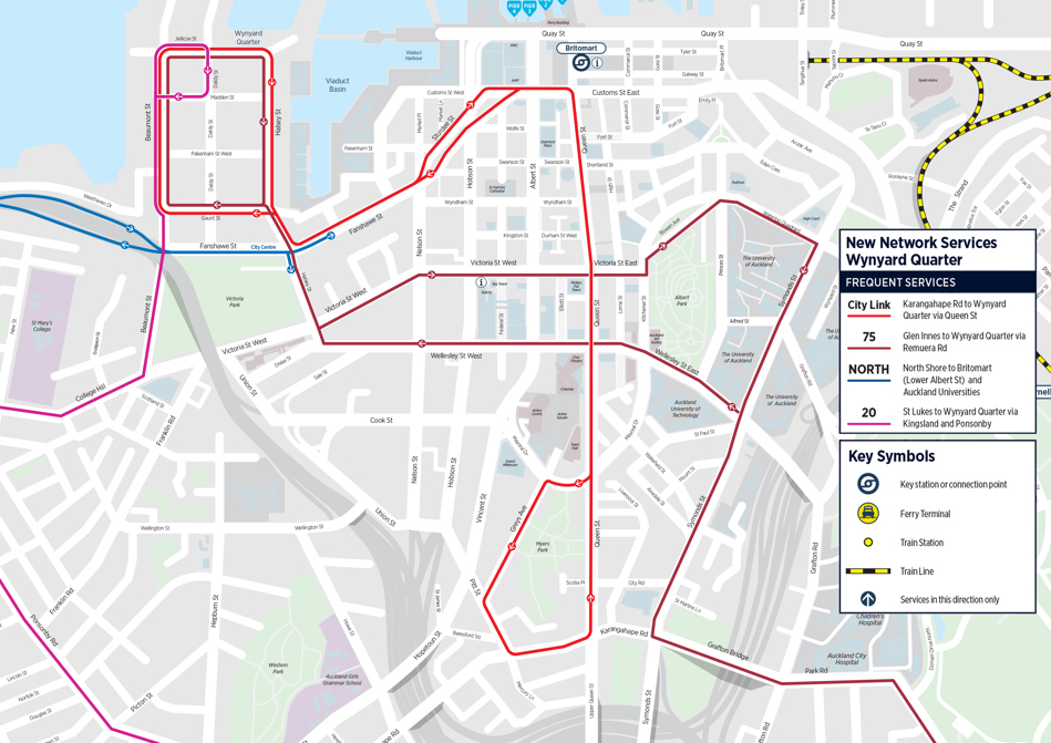 Auckland bus routes to Wynyard Quarter